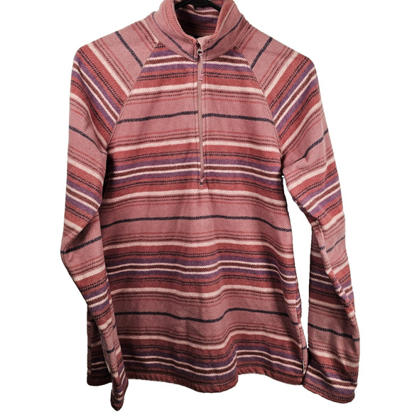 Eddie Bauer Jacket Small Pink Stripe Fleece Zip Sweatshirt Size TM Tall Medium - Picture 1 of 6